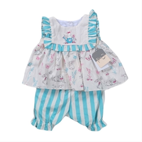 Pastourelle By Pippa Julie Bunny Top and Bloomer Set Baby Girl Cottagecore 18 M - Picture 3 of 8